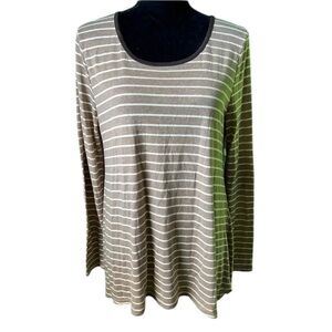 Umgee Womens Brown Striped Elbow Patch Long Sleeve Top Medium
